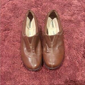 Clarks Brown Leather Mules